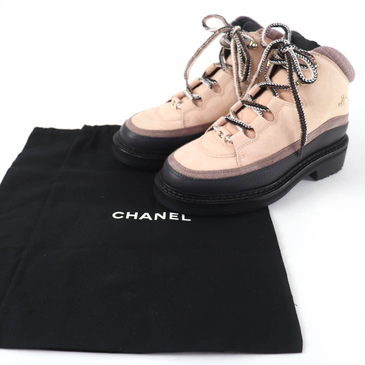 Pristine CHANEL High cut sneakers COCO Mark Lace-up Suede Leather Pink 36 G38745