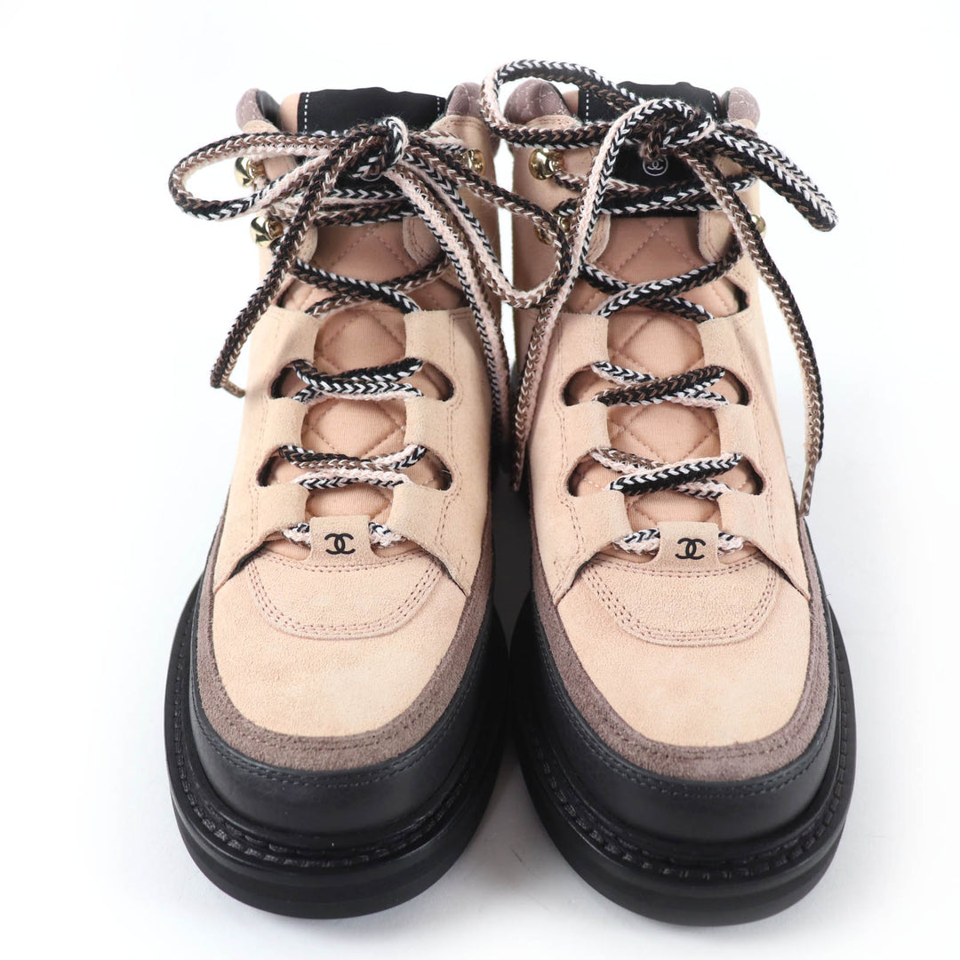Pristine CHANEL High cut sneakers COCO Mark Lace-up Suede Leather Pink 36 G38745