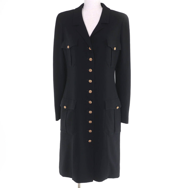 Excellent CHANEL Jacket Gripoa Button Long Length black Women 40 96A P08289