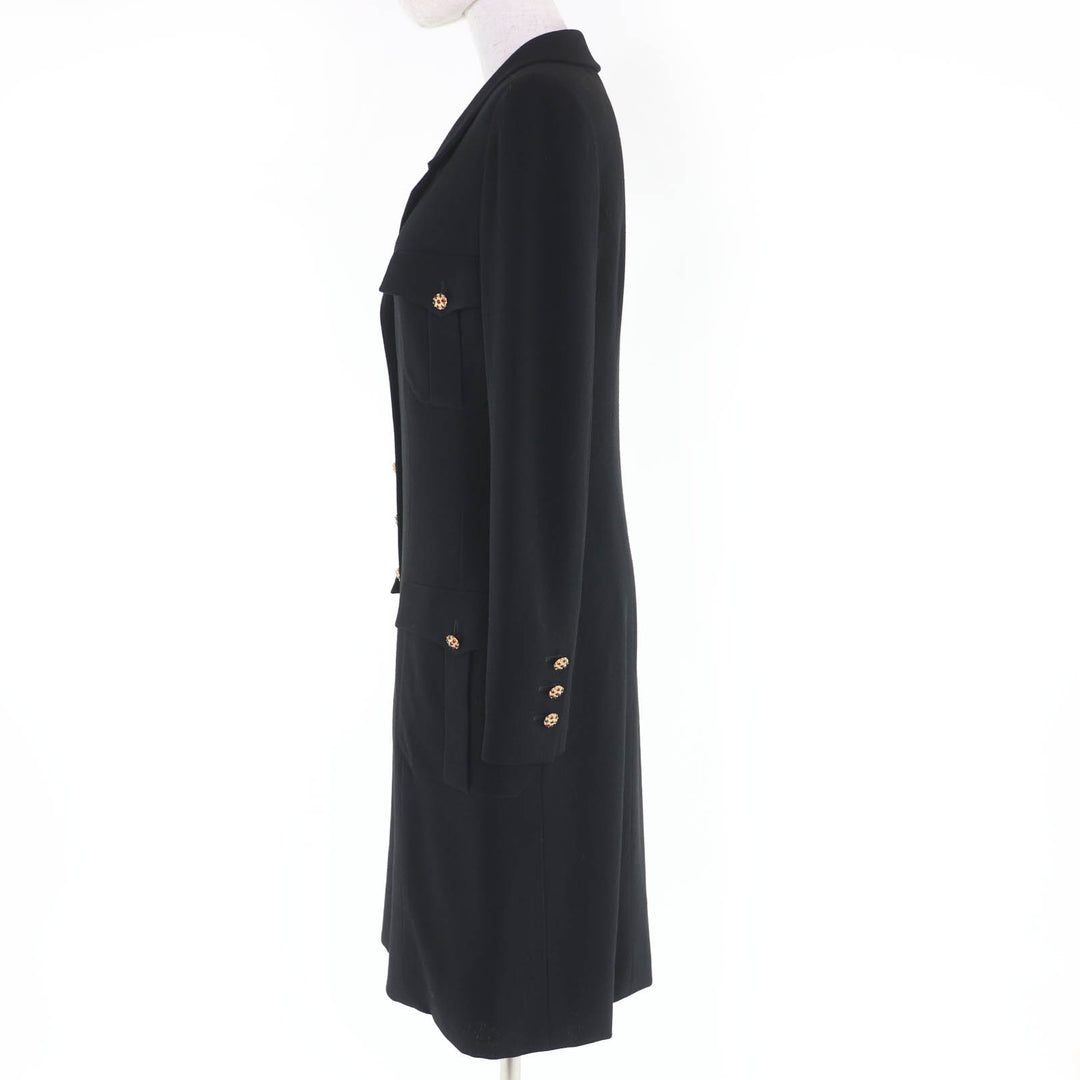 Excellent CHANEL Jacket Gripoa Button Long Length black Women 40 96A P08289