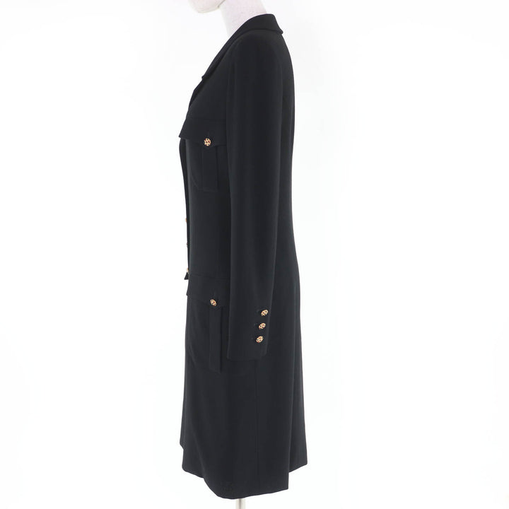 Excellent CHANEL Jacket Gripoa Button Long Length black Women 40 96A P08289