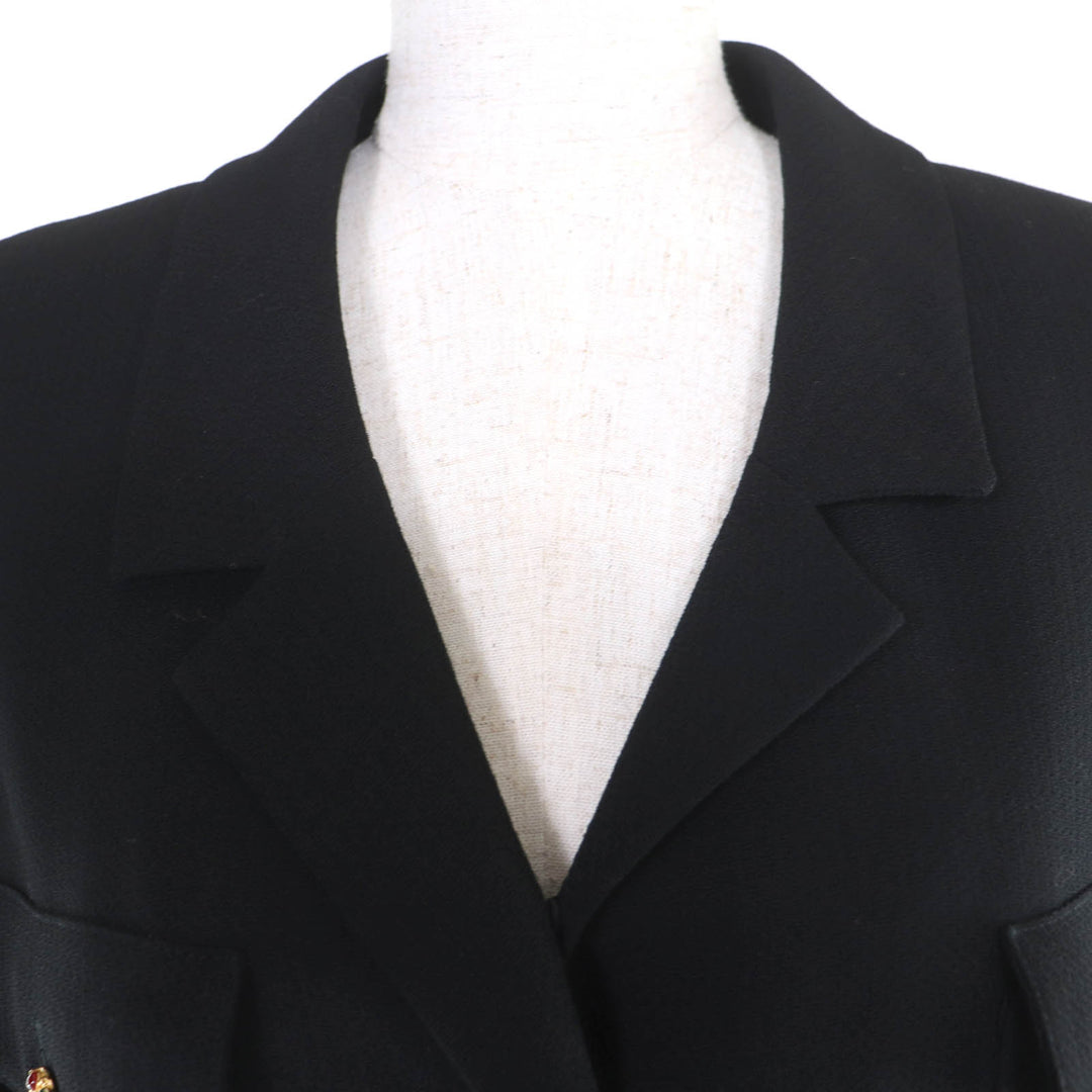 Excellent CHANEL Jacket Gripoa Button Long Length black Women 40 96A P08289