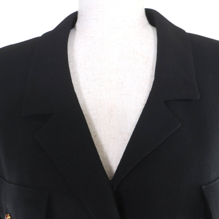 Excellent CHANEL Jacket Gripoa Button Long Length black Women 40 96A P08289