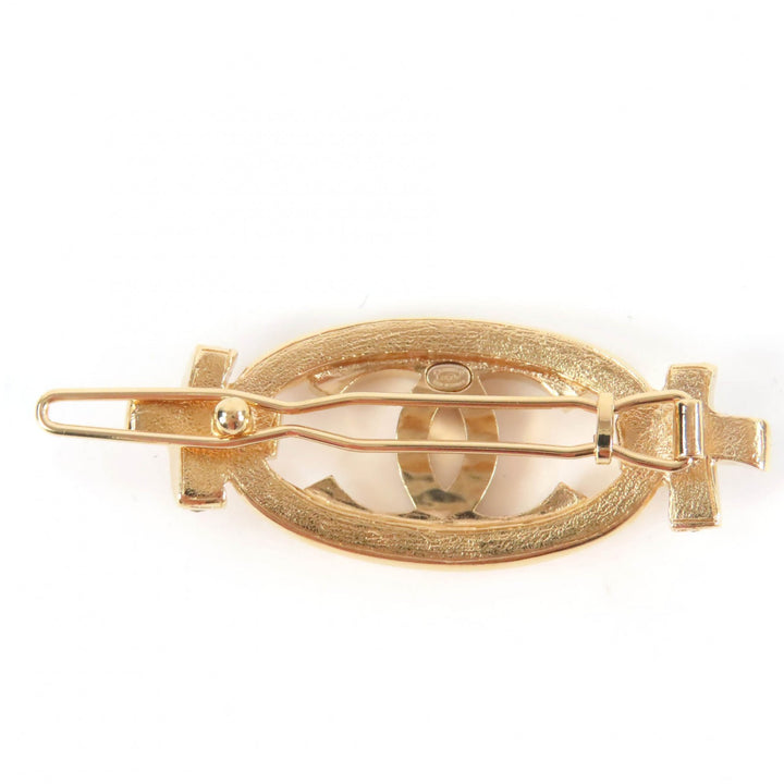 Excellent CHANEL hair accessory COCO Mark Rhinestone Hair Clip/Hairpin gold L23P