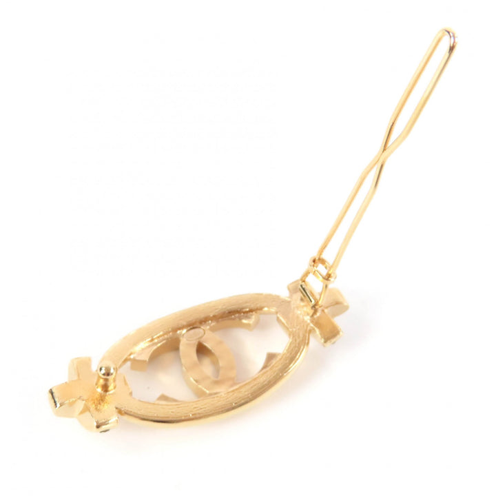 Excellent CHANEL hair accessory COCO Mark Rhinestone Hair Clip/Hairpin gold L23P