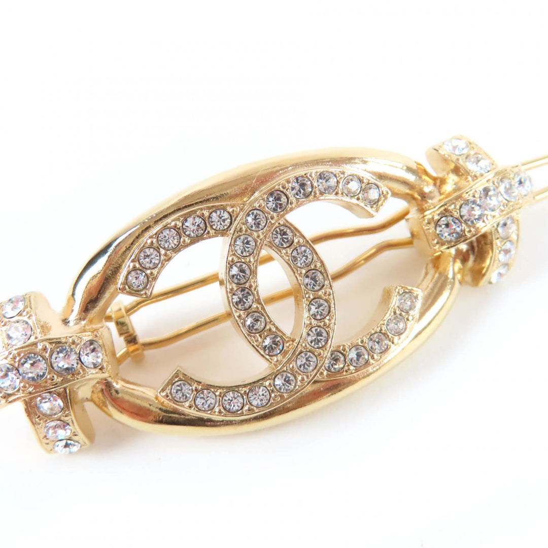 Excellent CHANEL hair accessory COCO Mark Rhinestone Hair Clip/Hairpin gold L23P