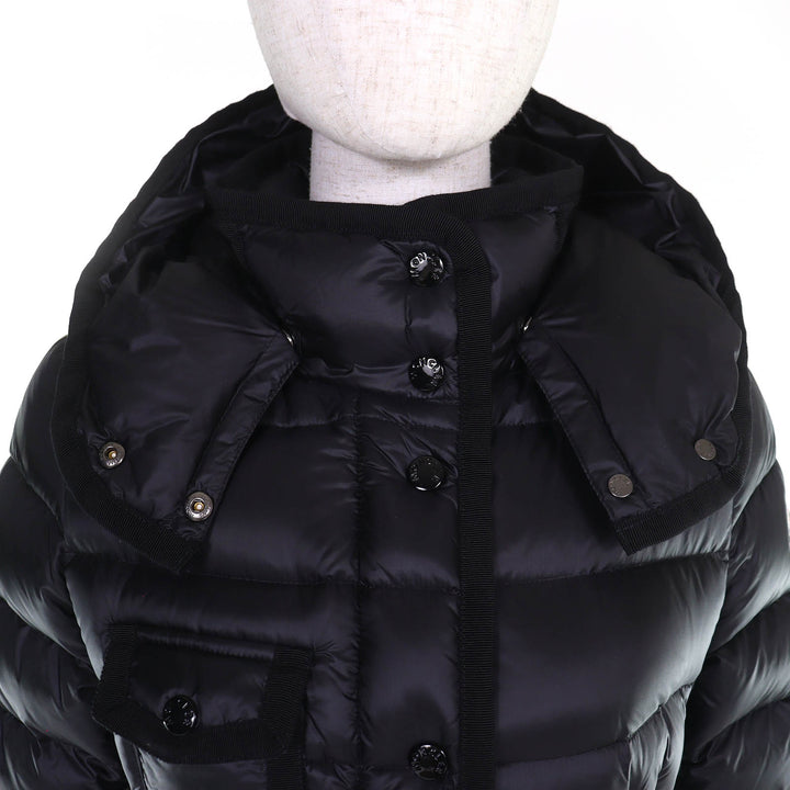 Great MONCLER down coat HERMINE Logo patch Hooded black Nylon Women 00