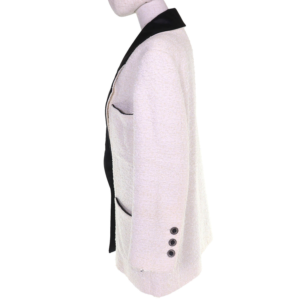 Excellent CHANEL Jacket Lion Button Satin Color Tweed Ivory 34 P72420V63388 22P