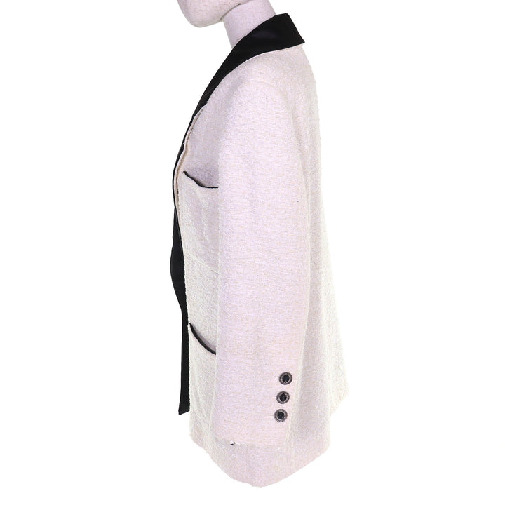 Excellent CHANEL Jacket Lion Button Satin Color Tweed Ivory 34 P72420V63388 22P