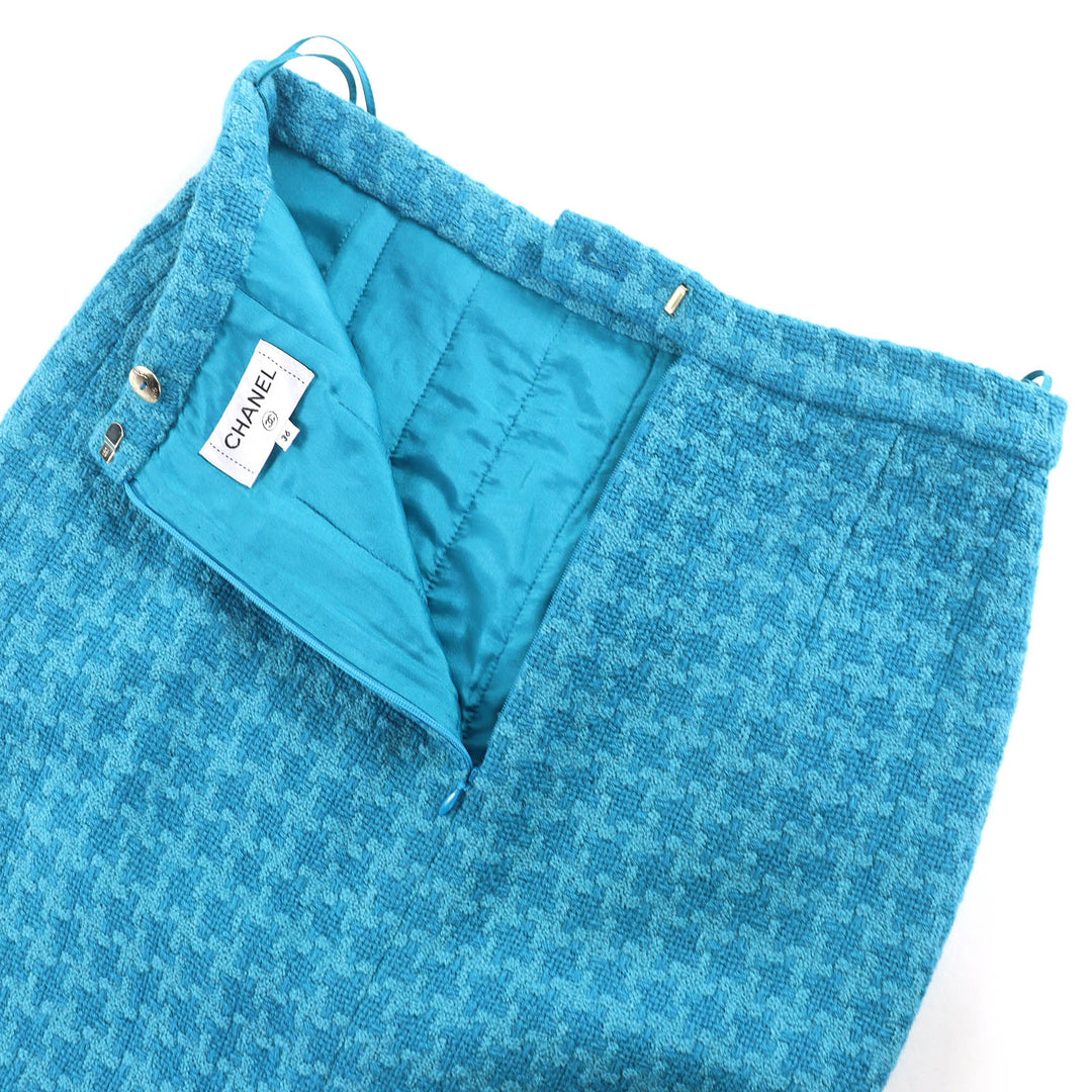 Excellent CHANEL Tweed skirt COCO Mark Flower Buttons blue 36 P62367V47860 19K