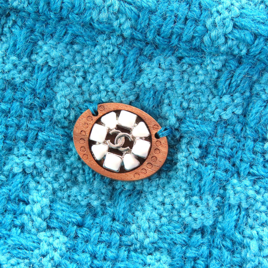 Excellent CHANEL Tweed skirt COCO Mark Flower Buttons blue 36 P62367V47860 19K