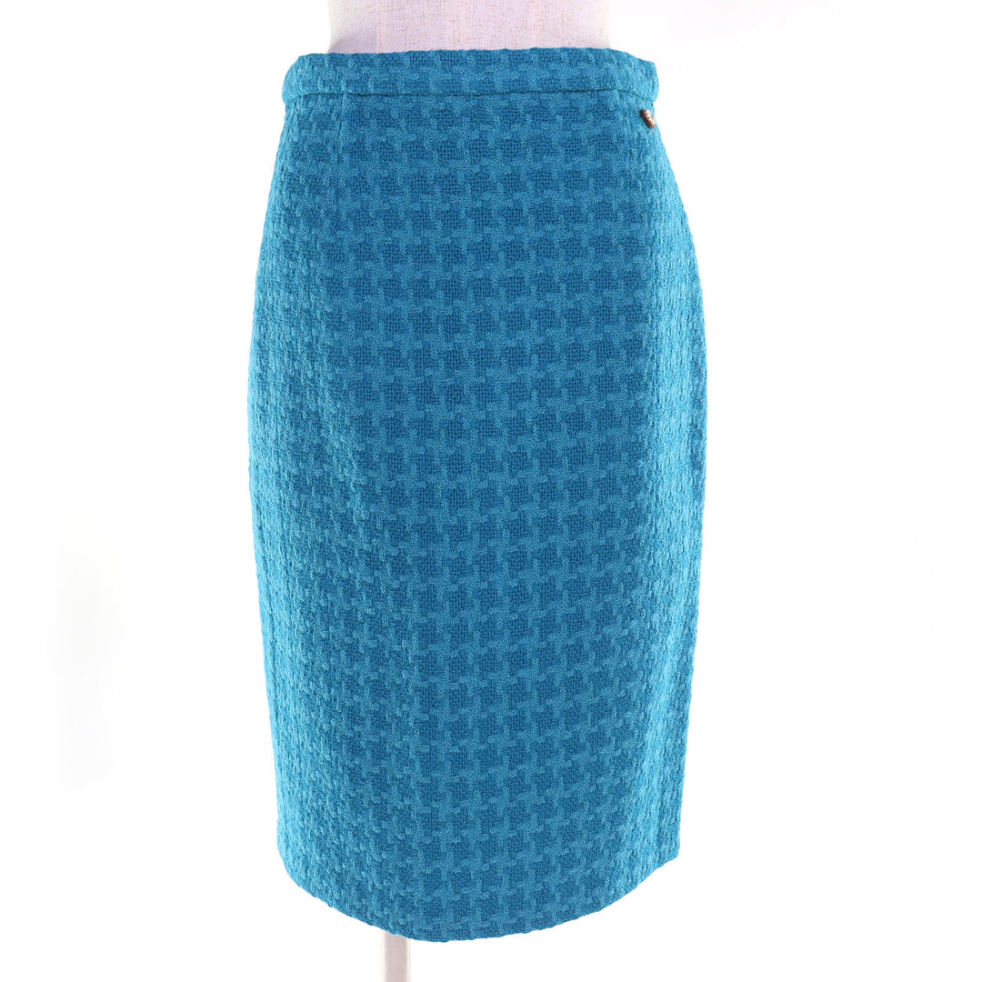 Excellent CHANEL Tweed skirt COCO Mark Flower Buttons blue 36 P62367V47860 19K