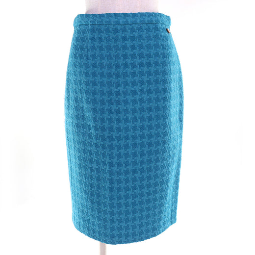 Excellent CHANEL Tweed skirt COCO Mark Flower Buttons blue 36 P62367V47860 19K