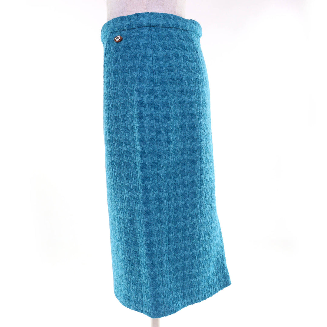 Excellent CHANEL Tweed skirt COCO Mark Flower Buttons blue 36 P62367V47860 19K