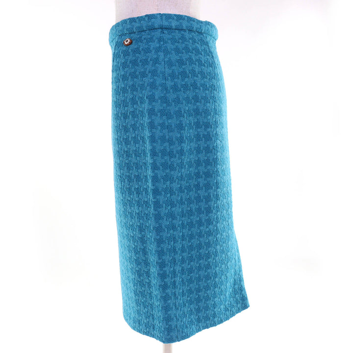 Excellent CHANEL Tweed skirt COCO Mark Flower Buttons blue 36 P62367V47860 19K