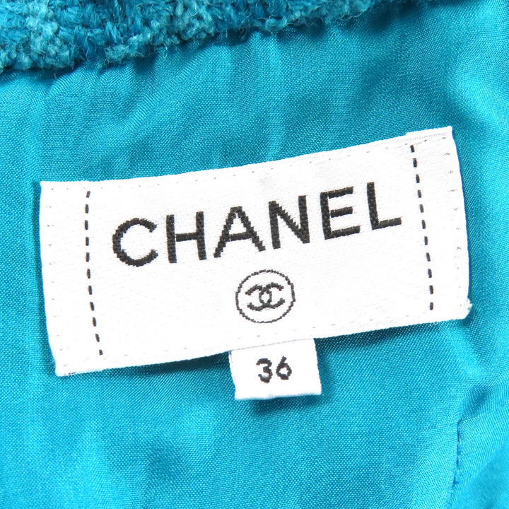Excellent CHANEL Tweed skirt COCO Mark Flower Buttons blue 36 P62367V47860 19K