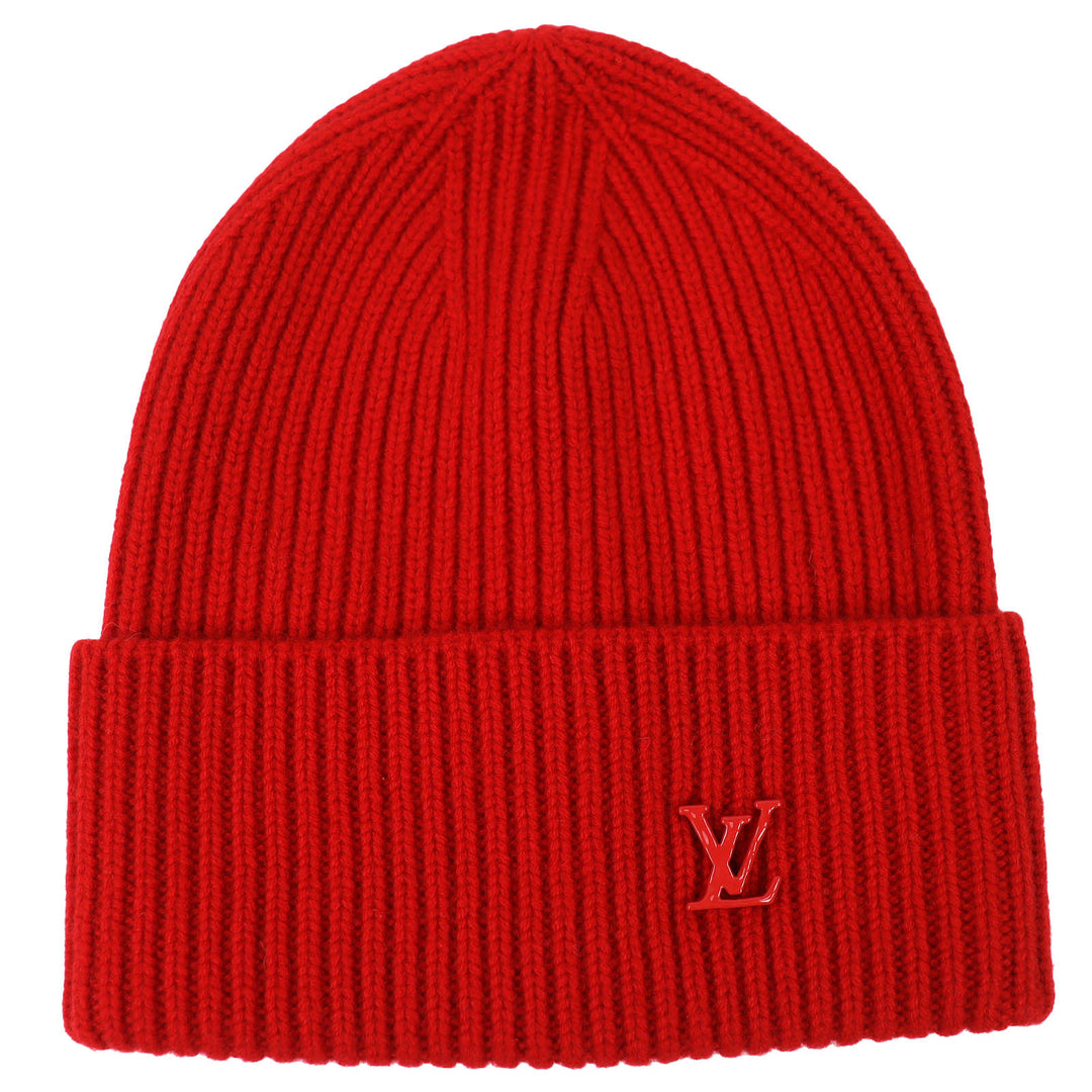 Excellent LOUIS VUITTON Knit cap Bonnet LV Ahead Logo Beanie Red cashmere MP3249
