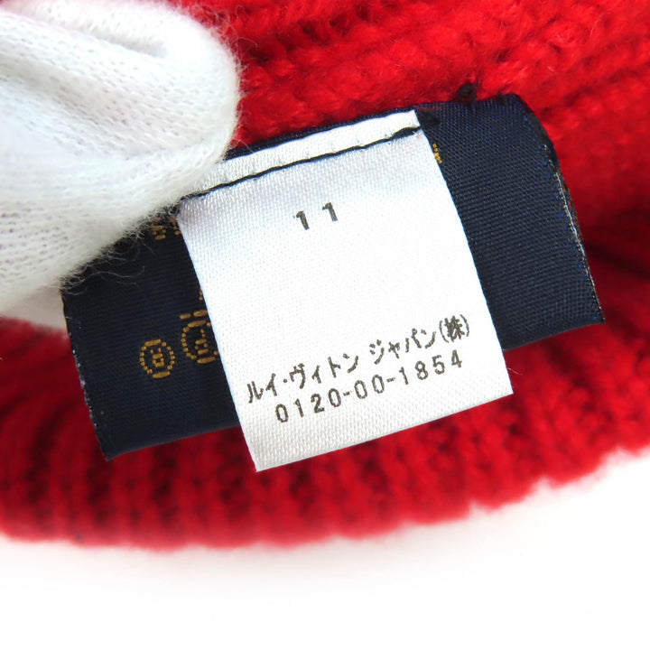 Excellent LOUIS VUITTON Knit cap Bonnet LV Ahead Logo Beanie Red cashmere MP3249