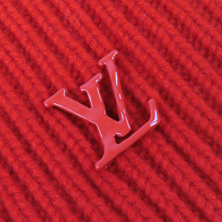 Excellent LOUIS VUITTON Knit cap Bonnet LV Ahead Logo Beanie Red cashmere MP3249