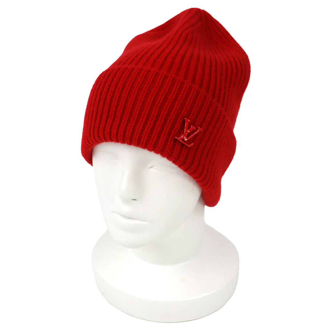 Excellent LOUIS VUITTON Knit cap Bonnet LV Ahead Logo Beanie Red cashmere MP3249