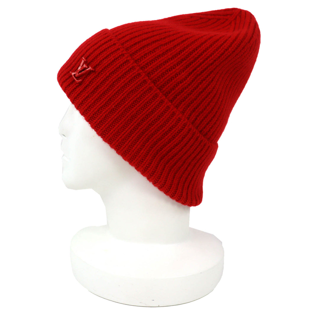 Excellent LOUIS VUITTON Knit cap Bonnet LV Ahead Logo Beanie Red cashmere MP3249