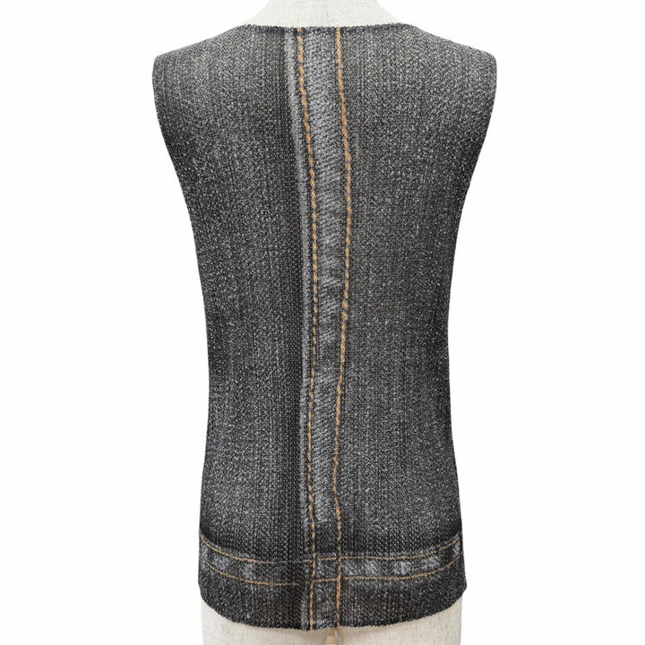 Excellent PLEATS PLEASE tops Denim transfer print mesh sleeveless 4 PP13-JK533