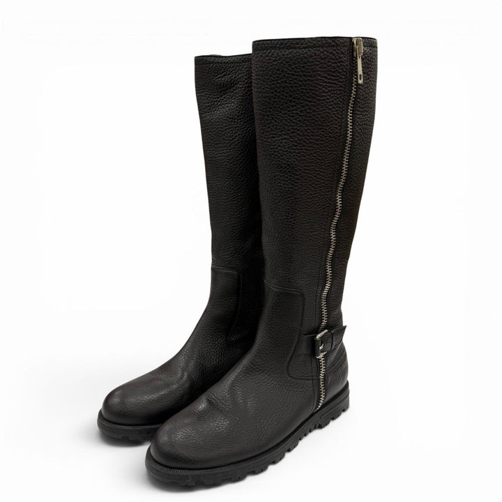 Excellent GUCCI Knee-high boots Mouton black leather Women 37.5