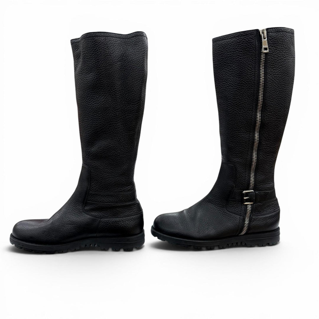 Excellent GUCCI Knee-high boots Mouton black leather Women 37.5
