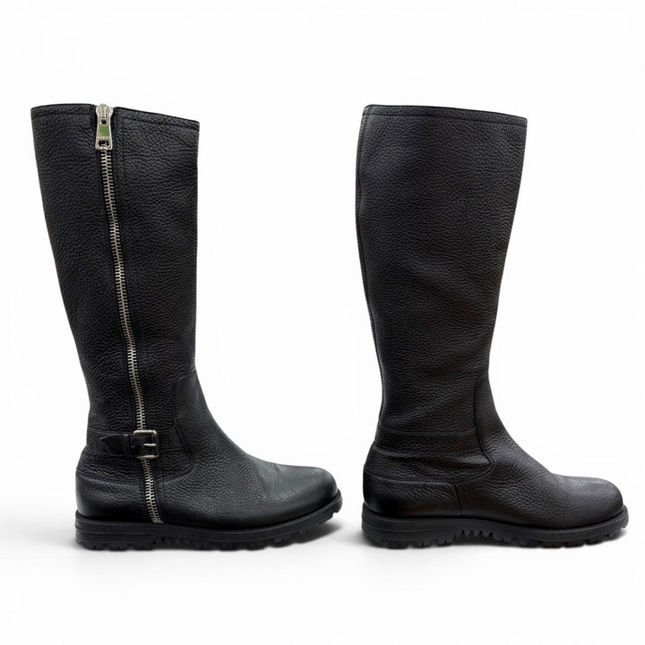 Excellent GUCCI Knee-high boots Mouton black leather Women 37.5