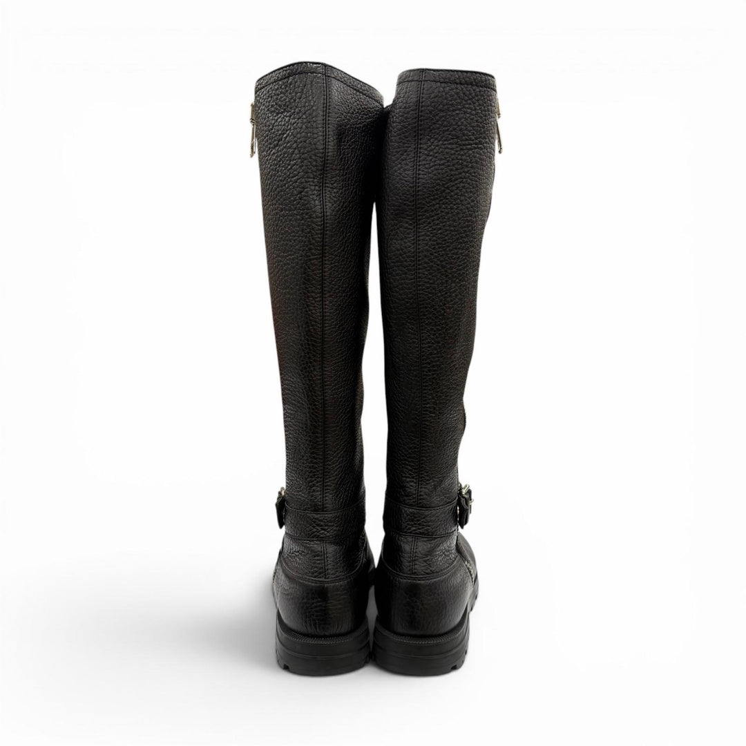 Excellent GUCCI Knee-high boots Mouton black leather Women 37.5