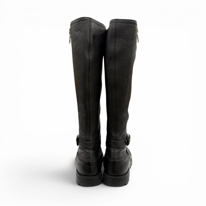 Excellent GUCCI Knee-high boots Mouton black leather Women 37.5