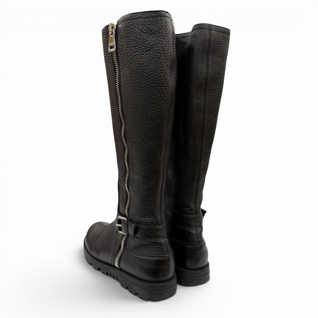 Excellent GUCCI Knee-high boots Mouton black leather Women 37.5