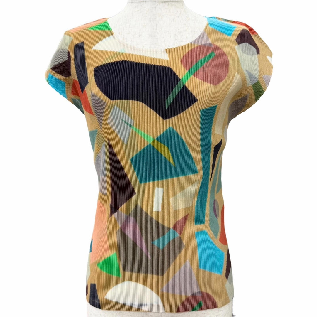 Excellent PLEATS PLEASE tops All-over print design French sleeve 3 PP41FK302