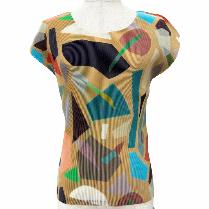 Excellent PLEATS PLEASE tops All-over print design French sleeve 3 PP41FK302