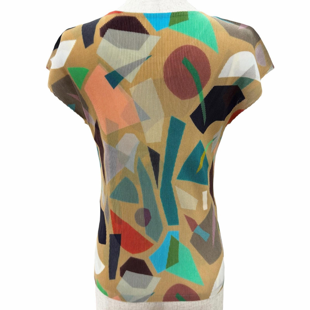 Excellent PLEATS PLEASE tops All-over print design French sleeve 3 PP41FK302