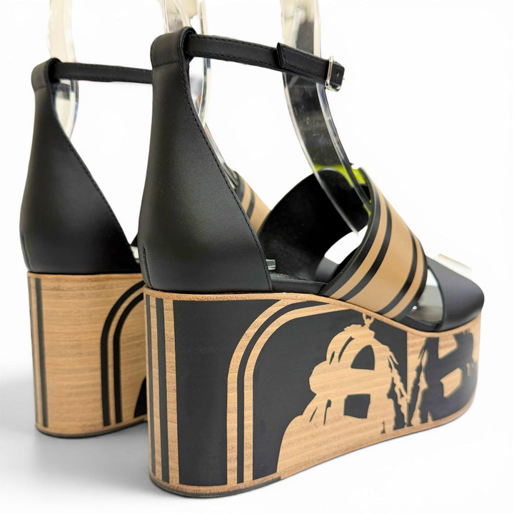 Pristine HERMES Sandals Carice Bride de Gala Ankle strap wedge sole black 36