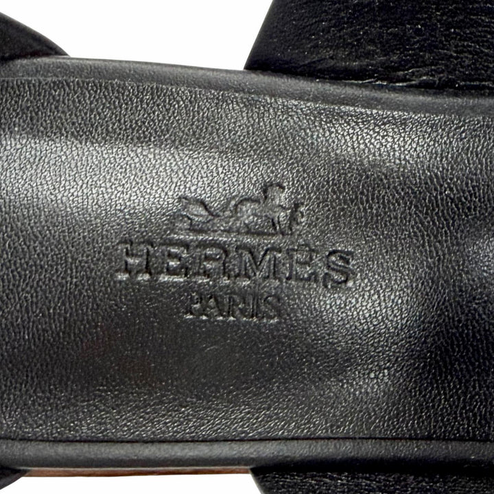 Pristine HERMES Sandals Carice Bride de Gala Ankle strap wedge sole black 36