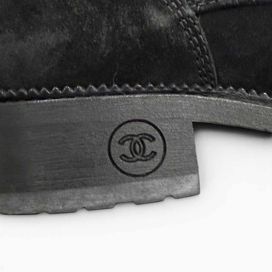 Excellent CHANEL short boots black Suede leather Women 37 G33769