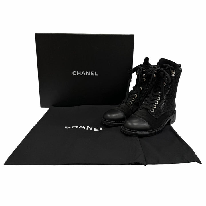 Excellent CHANEL short boots black Suede leather Women 37 G33769