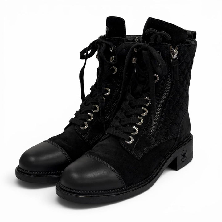 Excellent CHANEL short boots black Suede leather Women 37 G33769