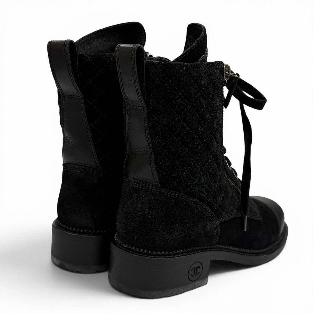 Excellent CHANEL short boots black Suede leather Women 37 G33769