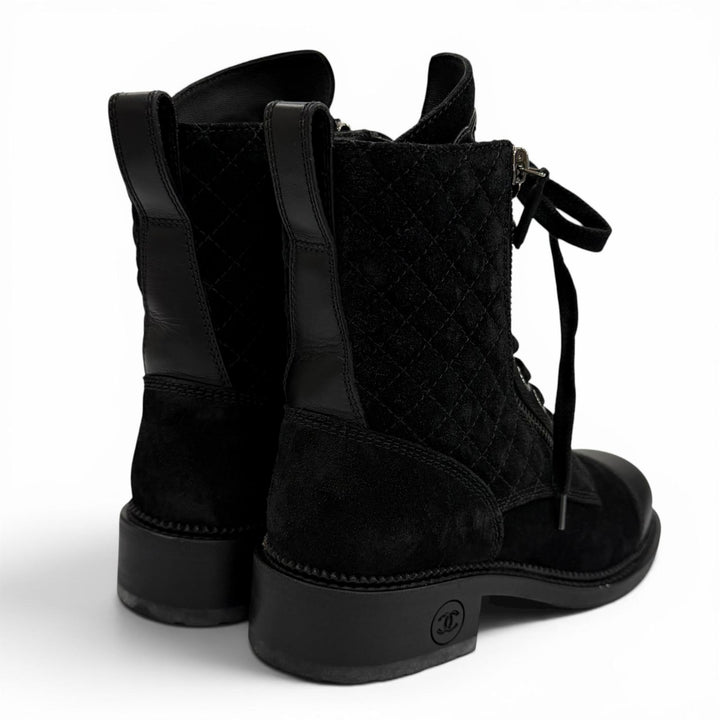 Excellent CHANEL short boots black Suede leather Women 37 G33769