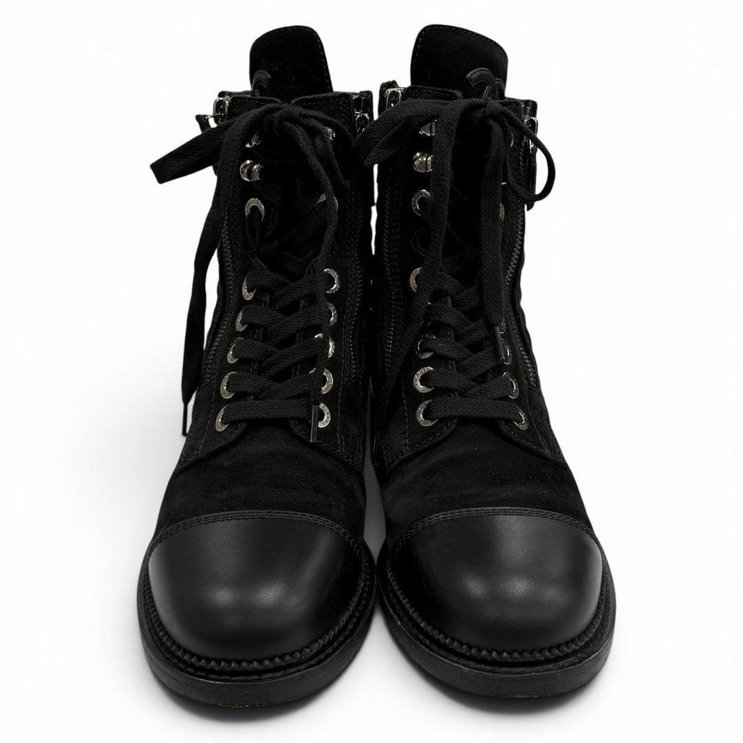 Excellent CHANEL short boots black Suede leather Women 37 G33769
