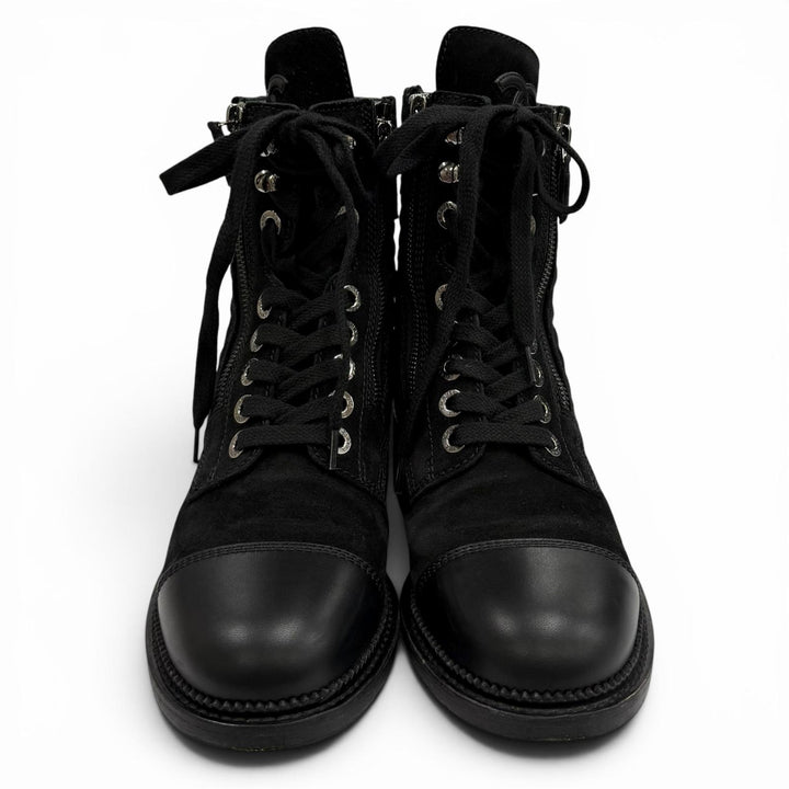 Excellent CHANEL short boots black Suede leather Women 37 G33769