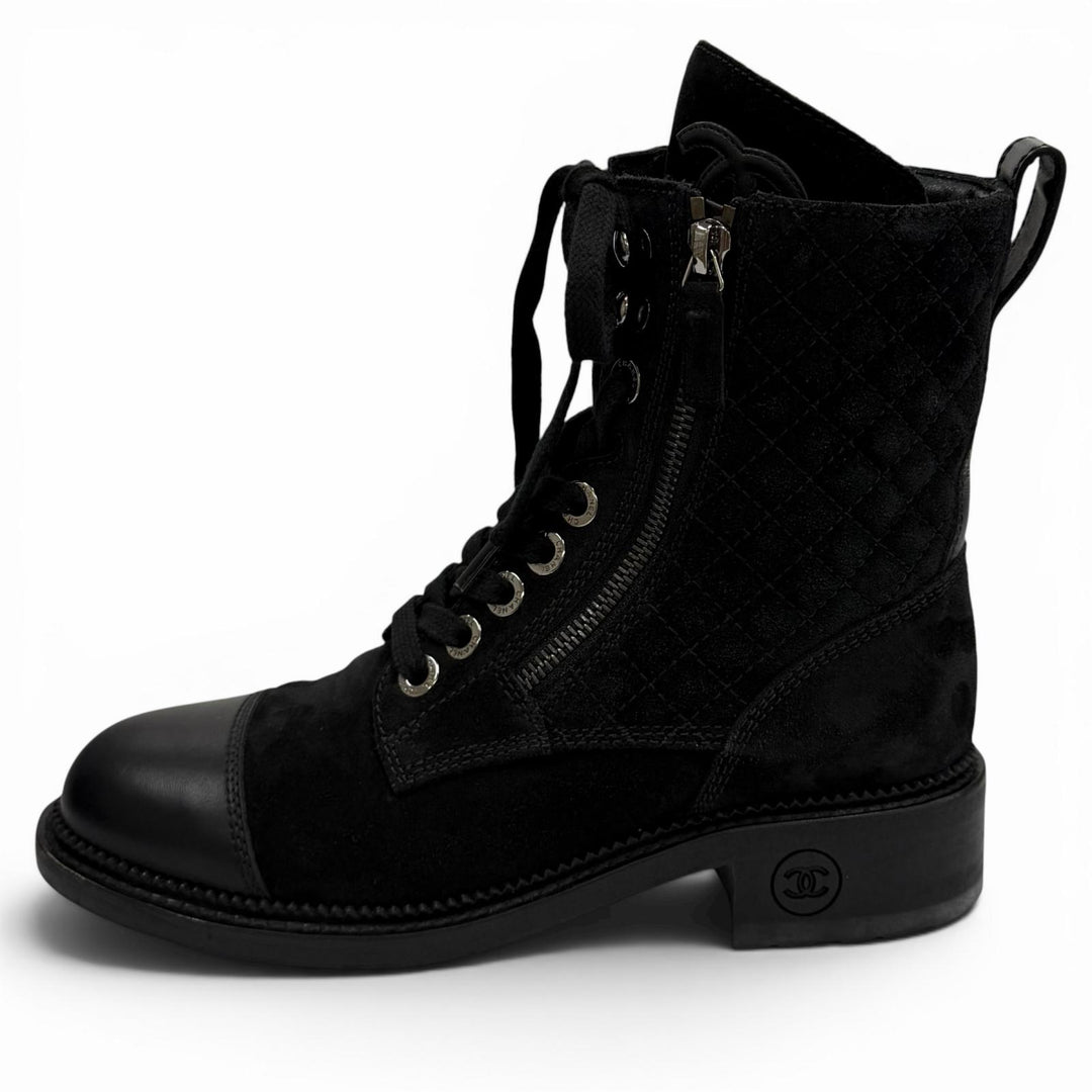 Excellent CHANEL short boots black Suede leather Women 37 G33769