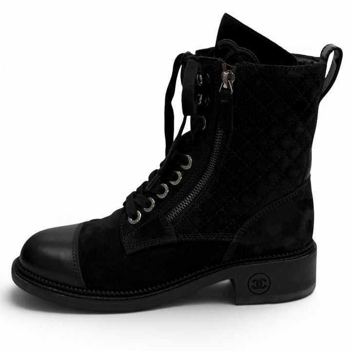 Excellent CHANEL short boots black Suede leather Women 37 G33769