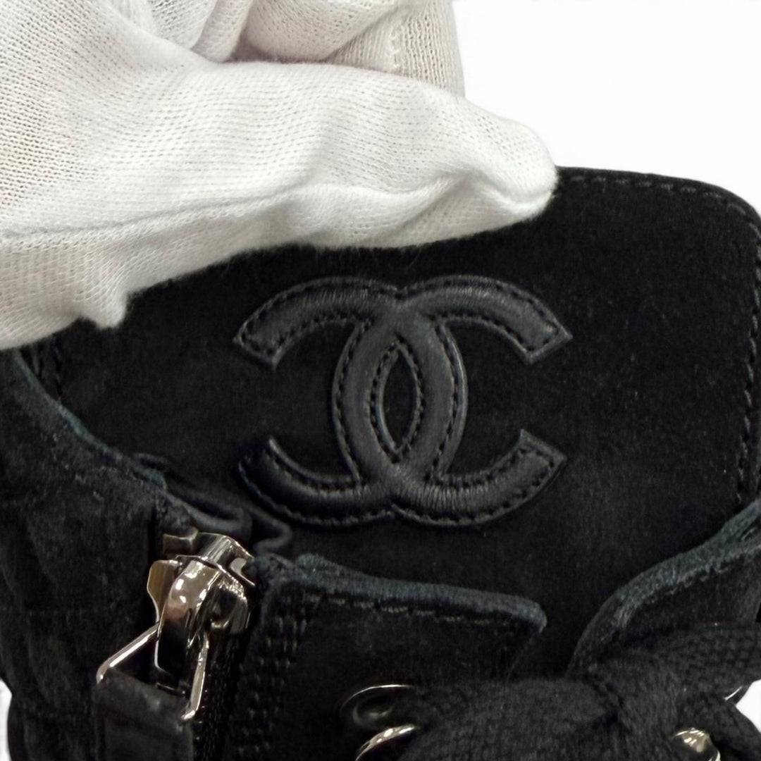 Excellent CHANEL short boots black Suede leather Women 37 G33769