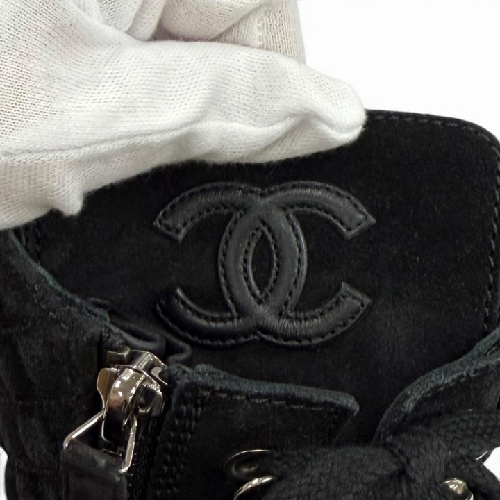 Excellent CHANEL short boots black Suede leather Women 37 G33769