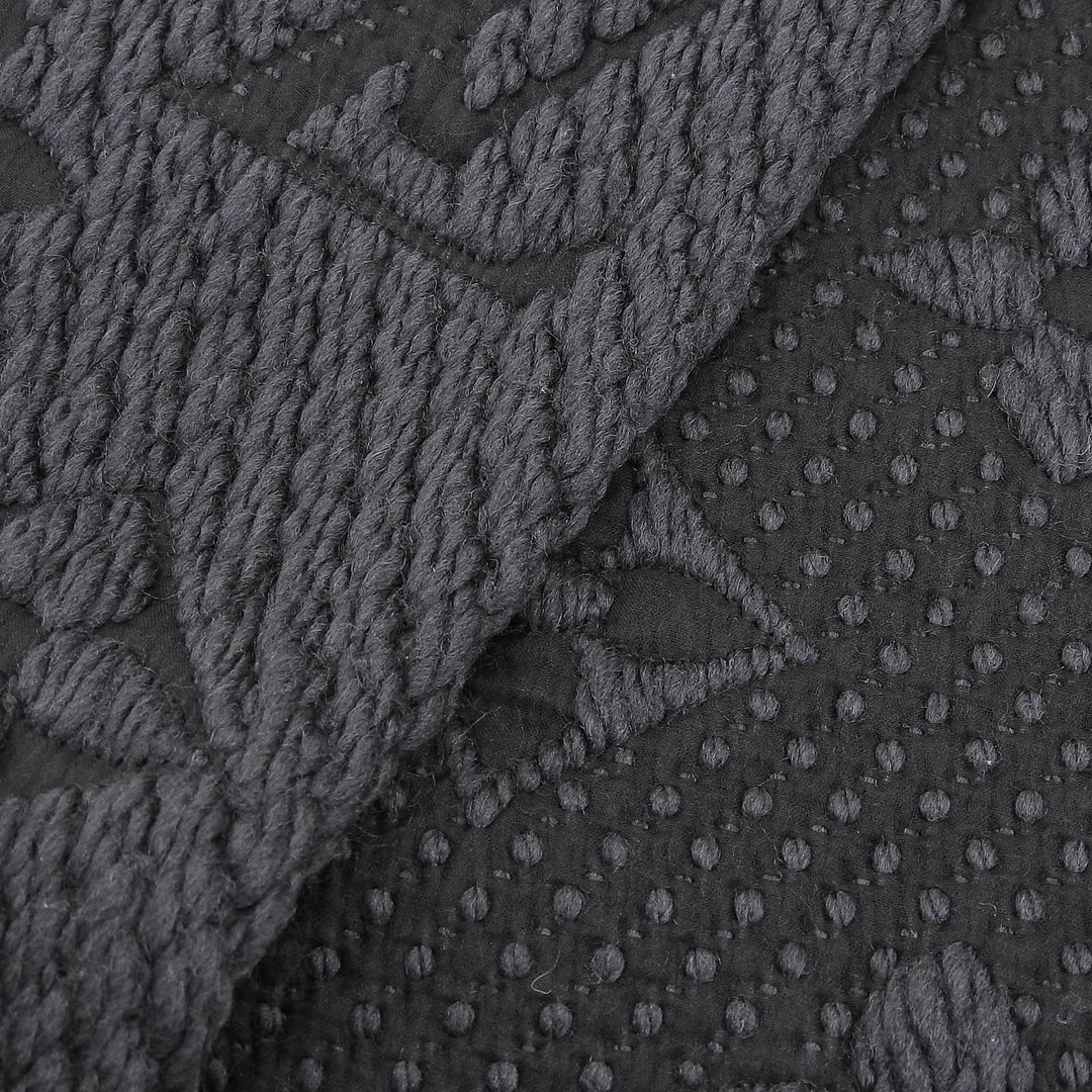 Great LOUIS VUITTON Scarf Escalp Logo Mania fringe Dark gray wool Women 413287
