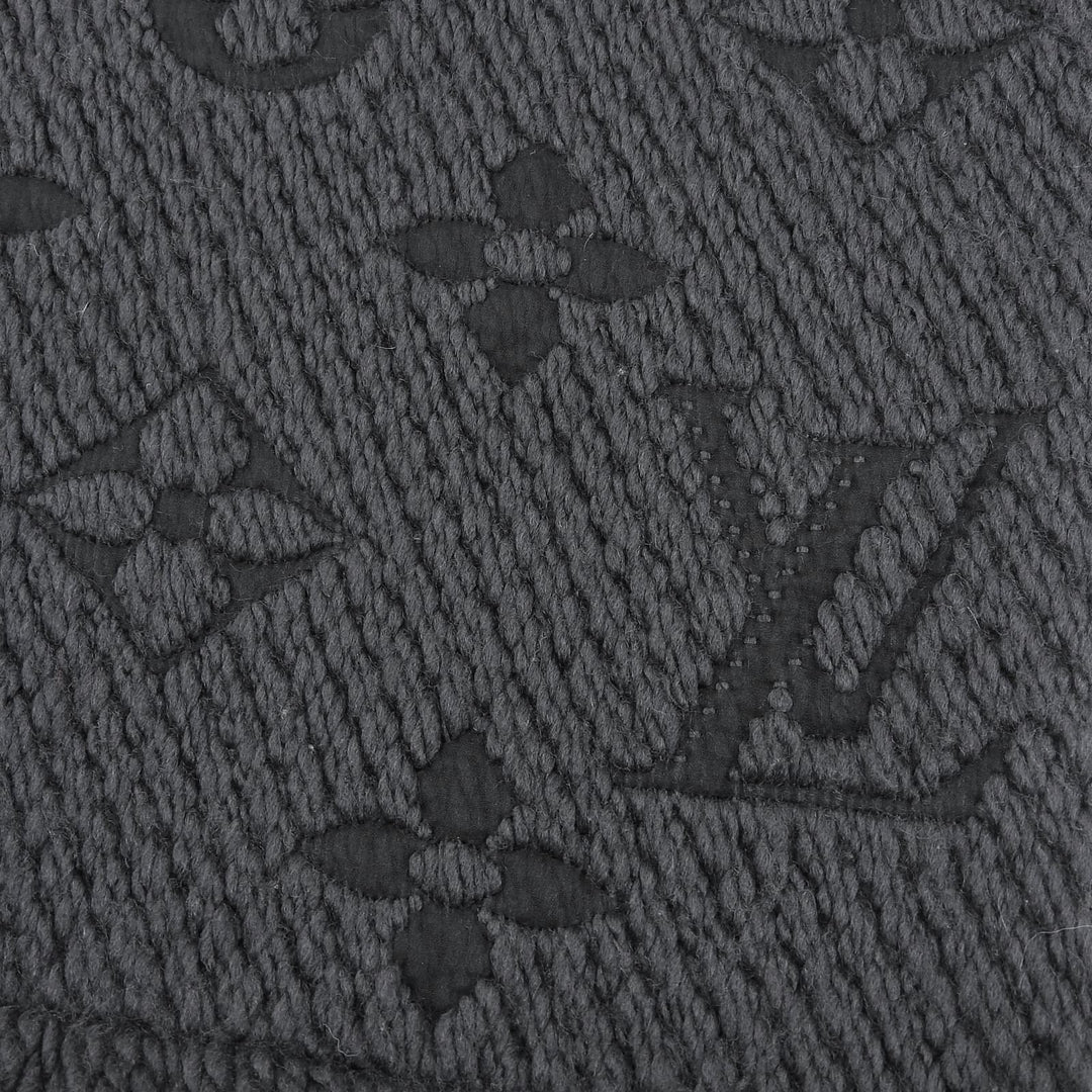 Great LOUIS VUITTON Scarf Escalp Logo Mania fringe Dark gray wool Women 413287